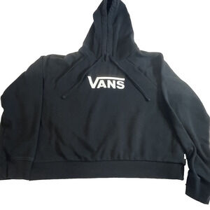 Vans Cropped Hoodie Womens Large Black Logo Pullover Streetwear